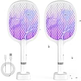 YOUBST Elektrische Fliegenklatsche 5000V, Extra Stark Fliegenklatsche Elektrisch, 2 in 1 USB Typ-C Elektro Mückenklatsche mit Akku Aufladbar& UV Lichtfalle für Mücken, Fliegen, Wespe, Motten (3 Stück)