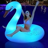 DeeprBling Aufblasbare Schwan Schwimmring mit Farbe Wechselnden Licht, Solarbetriebene Schwimmring Erwachsene Schwan, Pool Tiere Schwan für Erwachsene, Großer Schwan Pool Luftmatratze (106x106x90 cm)
