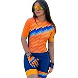 Damen Triathlon Anzug Einteiler Radanzug Kurzarm Skinsuit Jumpsuit Radfahren Damen Radtrikot XS-3XL, 1, L