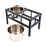 Mllepjdh Erhöhter Futterspender für Hunde mit 2 abnehmbaren Edelstahlnäpfen, erhöhter Wasserspender, Ständer verhindert Umkippen für große Hunde für Haustierfutter, Futternapf, Matte groß