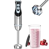 FRESKO Stabmixer, 1000W Edelstahl pürierstab mit 12 Geschwindigkeitsstufen, TURBO-Taste, 700ml Becher mit Deckel für die Zubereitung von Soße, Babynahrung und Suppe