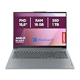 Lenovo IdeaPad Slim 3 Notebook 15,6 Zoll (39,6 cm) FHD (1920 x 1080), AMD Ryzen 7 7730U, 16 GB RAM, 1 TB SSD, integrierte Grafiken, Windows 11 Home, WiFi 6 - Arctic Grey, exklusiv von Amazon