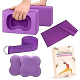 Yoga Blöcke 2er-Pack mit Gurt, Widerstandsband, Knieschoner & E-Book Guide - Hochdichter EVA-Schaum Yoga & Gym Bricks für Stretching, Balance & Flexibilität - Rutschfestes Yoga-Set für Zuhause
