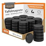ECENCE Magnete für Magnettafel 60 Stück, Ferrit Magnet, Starke Haftmagnete für Kühlschrank, Whiteboard & Pinnwand, rund inkl. Klebepunkte, 18x4mm