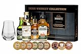 Cooley 4 irische Whiskey Miniaturen + Spey Dram Glas + 9 Edelschokoladen in 9 Sorten