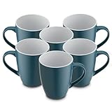 for friends 6 Stück Kaffeebecher 300ml aus hochwertigem Steinzeug, Kaffeetasse in petrol, Kaffeebecher mit Henkel, Spülmaschinen- & Mikrowellengeeignet