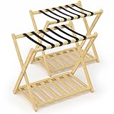 2er-Pack Bambus-Gepäckträger für Koffer – faltbarer, robuster Kofferständer mit Aufbewahrungsregal, 90,7 kg Kapazität, X-Form Stabilität für Schlafzimmer, Hotel & Gästezimmer (67,1 cm breit, einfache