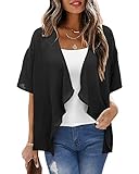 STYLEWORD Damen Bolero Chiffon Sommer Strickjacke Leicht Kurzarm Cover Up Open Front Cardigan Schwarz