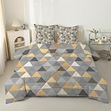 phonxia Minimalistisches Karo Bettdecke 155x220 cm Wende Geometrische Muster Steppdecke Waschbare - Grau Bettdecke ohne Bezug Nutzbar, Schlafdecke 220GSM, Ganzjahresdecke mit 2 Kissenbezug K198