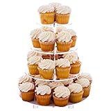 Nuytghr Cupcake-Ständer | Cupcake-Turm | Cupcake-Display-Halter | 4-stöckiger runder Acryl-Cupcake-Ständer mit Sockel, für Gebäck, Dessert, Obst, Kuchen, Kekse, Süßigkeiten