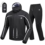 RIDEIRON Regenjacke Herren Set Motorrad Regenkombi Herren Regenjacke Herren Wasserdicht Atmungsaktiv Reflektierend Leicht winddichter Outdoor für Fahrradfahrer,Schwarz,L