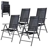 CCLIFE Gartenstühle Alu 4er Set,Gartenstuhl Hochlehner Klappbar, Balkonstühle 7-Fach Verstellbar bis 150kg Dunkelgrau, Modell: Breeze,CushHom