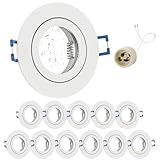 GeyouLux 12x LED Einbaustrahler 230V IP44 Rahmen mit GU10 Fassung, Aluminium Deckenspots Weiß, Rund Flach LED Spots Badezimmer Einbauspots Spot Einbaurahmen 68mm lochmass für Außen- Innen