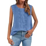Baumwoll-Leinen-Damen-Weste, Top, Sommer, ärmellos, quadratischer Ausschnitt, lockere Passform, ärmellose Bluse, Lochstickerei, Camisole Westen, Hemden, leicht, Übergröße, Sommer-Tops, Boho, lässig