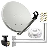 Premium X Satelliten-Komplettanlage 80cm Satellitenschüssel Aluminium Quad LNB Kabel 50m Wandhalter 45cm, SAT bis 4 Teilnehmer