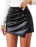 TZLDN Damen Hosenrock Lederrock mit Hose drunter Kurze Lederhose Asymmetrischer Skort Herbst Ledershorts Winter Schwarz S