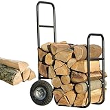 Brennholz Dolly Cart mit luftgefüllten Reifen, 250 lb Kapazitätsblockmasch, schwerer Stahlrahmenträger für Kamin, Feuerstelle Holzregal Lagerantriebshalter