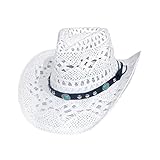 Cowboyhut aus Stroh, Panama, mit Westernband, Unisex, Einheitsgröße, für Herren, Damen, für den Sommer, Coachella, Strand, brasilianischer Country-Stil, Bohème, Indiana, Naturbast, XH-117B, One size