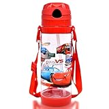 MIFKLMV Cars Kinder Trinkflasche mit Strohhalm 600ml Sport Wasserflasche Auslaufsicher Kinderflasche Tragbare Trinkflasche ideal für Kindergarten Schule und Sport