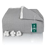 SE SOFTEXLY Kuscheldecke Baumwolle 100%, 4-lagige Weiche Kuscheldecke Musselin Tagesdecke, Bett-Überwurf Sofadecke Wohndecke für Ganze Saison als Sofaüberwurf Grau Blanket 150x200cm