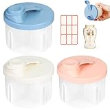 3 Stück Milchpulver Portionierer Baby, Tragbarer Milchpulver Aufbewahrungsbox, 4 Fächern Milch Portionierer, Baby Pulver Behälter mit Etikettenaufkleber für Outdoor, Reisen (Rosa/Beige/Blau)