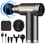 AQXONG Mini Muskelmassagepistole, Tragbares Elektrisches Massagegerät mit LCD Display, Ultraleise Massagepistole 45DB, 6 Geschwindigkeiten, 4 Massageköpfe, Wiederaufladbare Massagepistole (Grau)