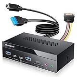 GRAUGEAR 8-Schnittstellen [10 Gbit/s] Frontpanel in 5,25 Zoll 4-Port HUB 2xC und 2xA USB 3.2 Gen2 10 Gbps, SD & microSD Kartenleser, Audio I/O, Mikrofon, Kopfhörer Ports