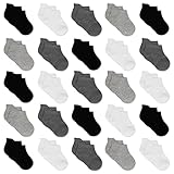 GENTABY Jungen socken Kinder Sneakersocken Mädchen 25 Paar Schwarze graue weiße Kindersocken Größe 27-30 Alter 4-7 Jahre