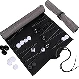 CXAFQ Backgammon Set, Hergestellt Aus Kunstleder, Klassisches Backgammon Brettspiel Tragbares Reise Strategie Backgammon, Das Camper & Travel-Fans, Schwarz Und Weiß，25.5 * 34.5cm，Aufrollbar.