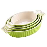 MALACASA, Serie Bake.Bake, 4 teilig Set Auflaufform Set, Ofenform aus Keramik & kratzfest | Backform für Lasagne Tiramisu Aufläufe in 4 Größe Grün