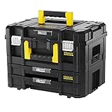 STANLEY FatMax Pro-Stack Werkzeugkoffer Werkzeugbox leer Werkzeugkasten - Werkzeugkiste (21,5L Fassungsvermögen, mit 2 Schubladen und Organizern für Kleinteile, mit Metallschließen) FMST1-71981