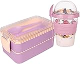 IDOBY® Lunchbox Erwachsene, Auslaufsicher Brotdose (400+500) ml & 600ml Müslibecher -Bento Box To Go, Besteck, Jausenbox für Mikrowellen Und SpüLmaschinen, Schule, Arbeit, BPA Frei (Lila)