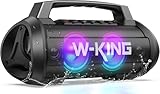 W-KING Bluetooth Lautsprecher, 120W Peak Stereo Sound, Musikbox mit BassUp, DSP, EQ, IPX6 Wasserdicht, LED-Licht, 42h Akku, MIC-in, Powerbank, Groß Bluetooth Party Boxen für Draußen, Camping, Garten