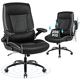 Youhauchair Bürostuhl 200kg für schwere Menschen, Chefsessel aus PU-Leder, Bürostuhl Ergonomisch mit hochklappbarer Armlehne, Schreibtischstuhl Office Chair für Home Office, Schwarz