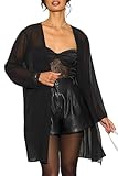 likemary durchsichtige Kimono-Jacke für Frauen - Eleganter Cardigan - Überwurf - vorne offen - luftig & leicht - ideal über dem Kleid - Schwarz XL