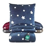 BaSaTex Winter Plüsch Bettwäsche Set Sterne Nicky-Teddy Cashmere-Touch | 135x200 155x220 + 80x80 Kissenbezug | Größe: 135x200 | Farbe: Blau