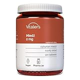 Vitaler's Kupfer 2 mg - 120 Tabletten, Vegan, 4 Monate Supplementation, Keine Konservierungsstoffe, Reine Zusammensetzung