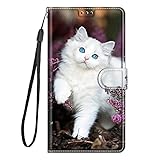 Everainy Kompatibel für Samsung Galaxy S7 Edge Hülle Silikon Leder Flip Case Cover Brieftasche Wallet Kartenfach Kickstand Muster Motiv Klappbar Magnetisch Hüllen Bumper Handyhülle (Katze 1)