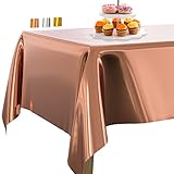 PartyWoo Tischdecke Rosegold Folientischdecke, 137 x 274 cm/ 54 x 108 Zoll Rechteckige Party Tischdecke Abwaschbar für 6 bis 8 Fuß Tisch, Tischtuch, wasserdichte Tischdecke für Geburtstag (1 STÜCK)