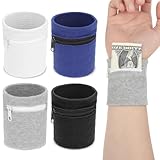 4 Stück Sportarmband Schweißarmband Wristband Geldbörse Schweißbänder Handgelenk mit Reißverschluss Sport Handgelenktasche Schweißband Wristbands für Laufen Joggen Fußball Basketball Radfahren