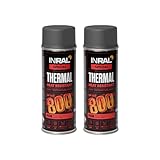 INRAL Hitzebeständiger Lack Grau –Auspufflack Grau Matt für Metalloberflächen - Langlebige, Hitzebeständige Farbe – 2 x 400 ml Schnell Trocknender Ofenlack Matt für Heimwerker