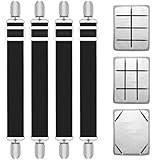 Quelcc 4 Stück Bettlakenspanner Verstellbar, Bettlakenklammern(30cm-130cm), Schwarz Lakenspanner, Elastische Spanner für Bettlaken mit Metallclips, Bettlaken Spanngurte für Matratze, Bettlaken, Sofa