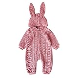 Dicke Strickjacke Mädchen Neugeborenes Baby Mädchen Jungen Solide Tierohren Herbst Strickpullover Langarm Strampler Overall Kleidung Festlich (Pink, 18-24 Months)