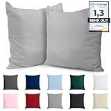 Dreamzie Kissenbezug 40x40 Baumwolle Renforcé (2er-Set) - Hellgrau - Dicht gewebt mit 57 Fäden/cm² - 40x40cm Kissenbezug - Oeko Tex Zertifiziert
