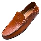 Unitysow Mokassins Slipper Herren Leder Slip On Fahren Schuhe Leicht Weich Loafers Handgefertigt Flache Business Schuhe,Braun,EU 43