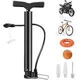 Fahrradluftpumpe 130 PSI Hochdruck Standpumpe mit 3 Ventilen und Ballnadel, Kompatibel mit Presta, Schrader und Dunlop, Für MTB, E-Bike, Motorrad, Fußball und Basketball, Tragbar