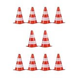 Relaxdays Unisex – Erwachsene Warnkegel 10er Set, stapelbar, Verkehrshütchen, Schnürbeutel, Markierungshütchen, Pylonen, 22 cm, orange, Weiß-Rot, 22,3 x 13,5 x 13,5 cm