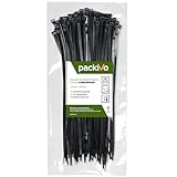 PACKIVO Kabelbinder Schwarz 200mm x 4.8mm, 100 Stück Kabelbinder UV Beständig lang, Schwarze Kabelbinder Mit 22Kg, Zugfestigkeit Kann für Innen- und Außenbereich, Haushalt, Büro