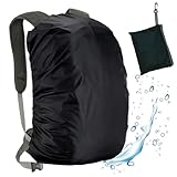 mauepersu Regenschutz für Rucksäcke Schulranzen, Wasserdichter Rucksack Regenhülle Regencape mit Reflektoren & Rutschfester Kreuz Schnallenriemen für Wandern, Camping, Radfahren (Schwarz, S(35-40L))