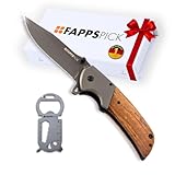 Geschenk für Männer | Outdoormesser | Zweihandmesser | Taschenmesser Holzgriff 12.5cm ShadowWood | Outdoor Messer mit 9,5cm Klinge | Geschenke für Männer | EDC Messer Klappmesser | Angelmesser